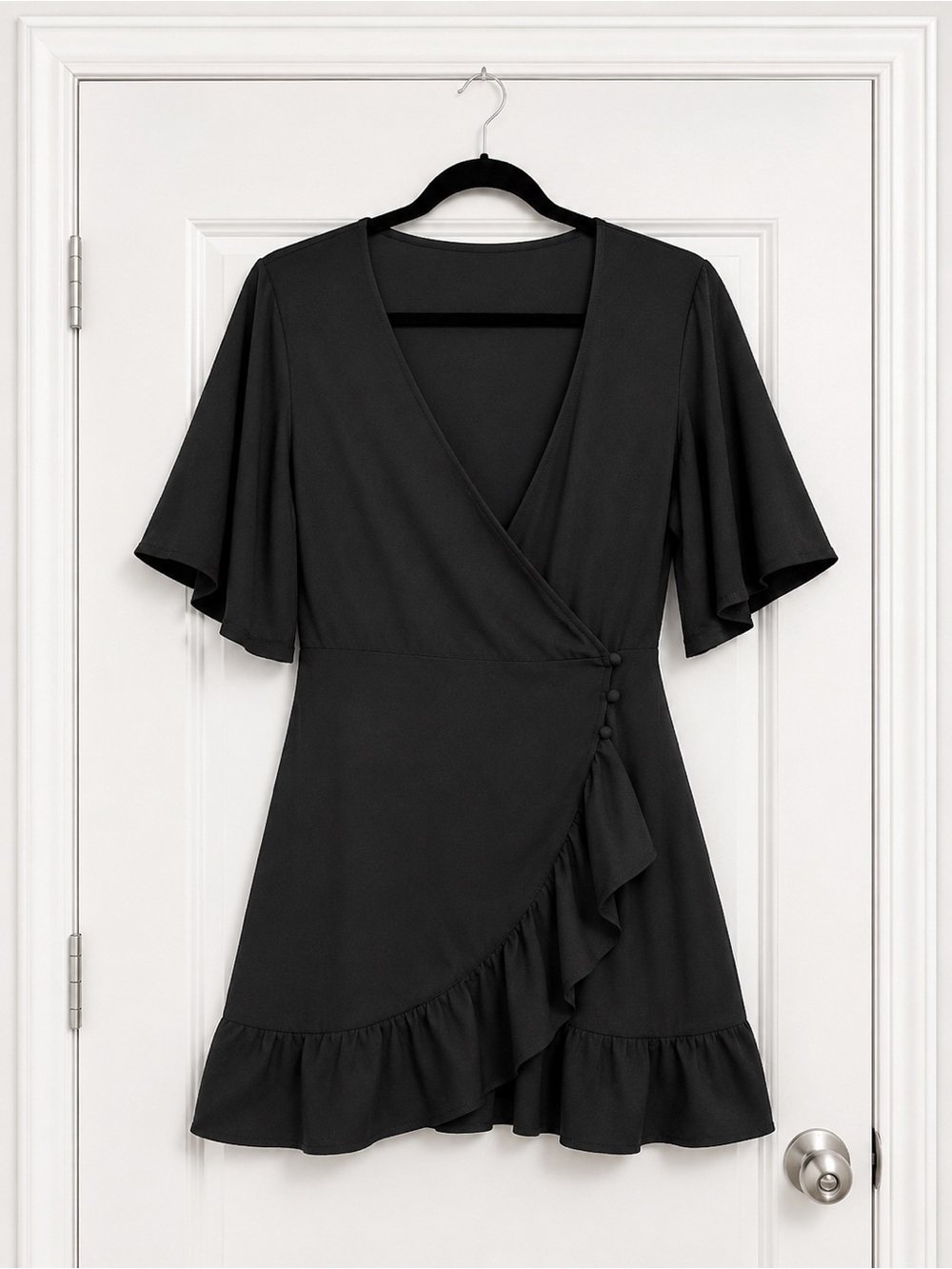 TOP SHOP Black Wrap Ruffle Dress - Women